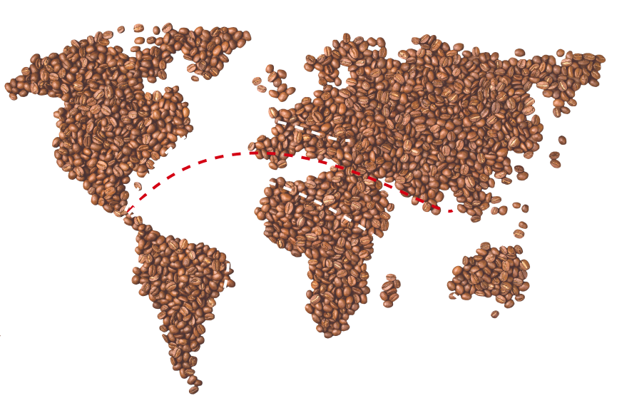 Mapa del mundo en granos de café